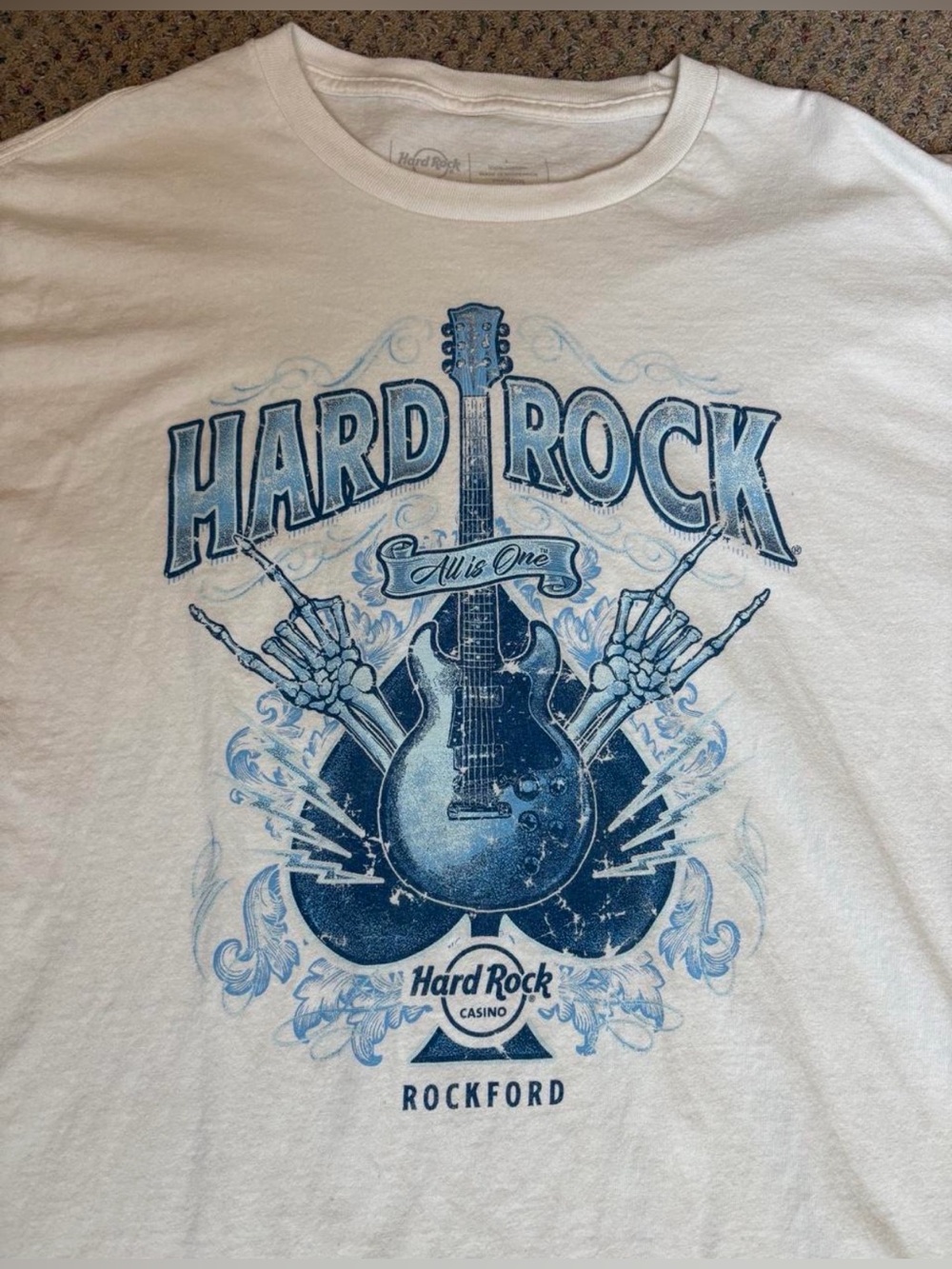 Hard Rock Cafe White T-Shirt with Blue Guitar Graphic - Picture 2 of 4